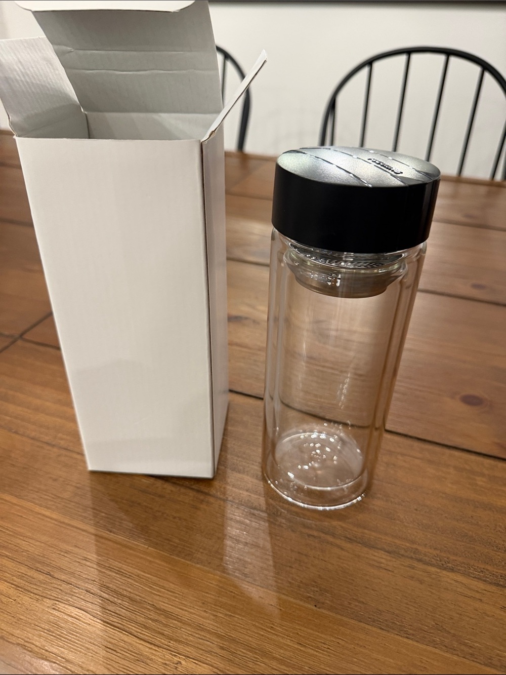 Double-Walled Glass Infuser Bottle with Black Lid